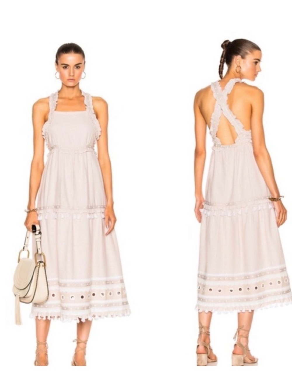 Dodo Bar Or Joseff Tiered Midi Dress with Tassels Size Small